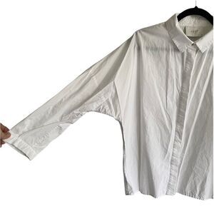 Just Female Cotton Hidden Button Front Blouse Shirt Dolman Ruffle White M
